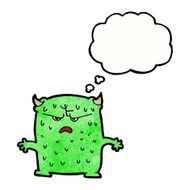 cartoon little alien with thought bubble N10