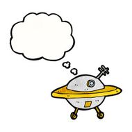 cartoon flying saucer with thought bubble N4