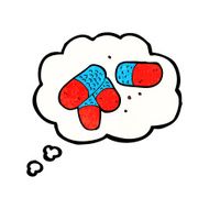 cartoon painkillers with thought bubble N3