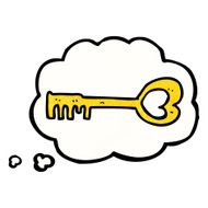 cartoon heart shaped key with thought bubble N3