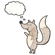 cartoon waving wolf with thought bubble N17