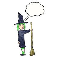 cartoon witch with thought bubble N10
