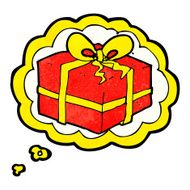 cartoon christmas present with thought bubble N3
