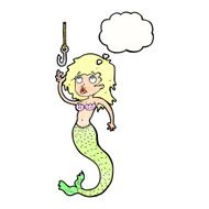 cartoon mermaid and fish hook with thought bubble N10