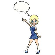 cartoon party girl with thought bubble N10