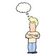 cartoon man with folded arms thought bubble N32