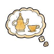 cartoon coffee pot and cup with thought bubble N3
