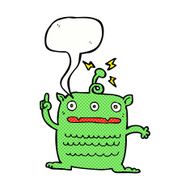 cartoon weird little alien with speech bubble N22