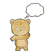 cartoon waving teddy bear with thought bubble N34