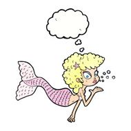 cartoon mermaid blowing kiss with thought bubble N11