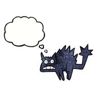 cartoon frightened black cat with thought bubble N3