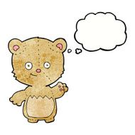 cartoon little teddy bear waving with thought bubble N3