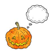 cartoon grinning pumpkin with thought bubble N10