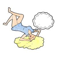 cartoon woman lying on floor with thought bubble N21