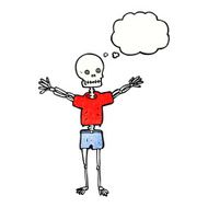 cartoon skeleton in clothes with thought bubble N11
