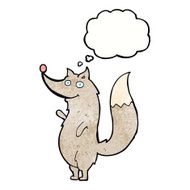 cartoon waving wolf with thought bubble N18