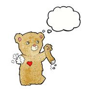 cartoon teddy bear with torn arm thought bubble N3
