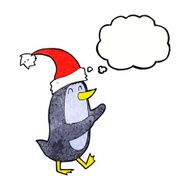 cartoon christmas penguin with thought bubble N3