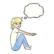 cartoon pretty girl sitting with thought bubble N11