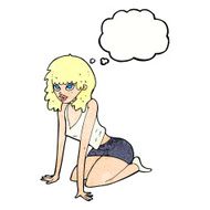 cartoon woman pulling sexy pose with thought bubble N3