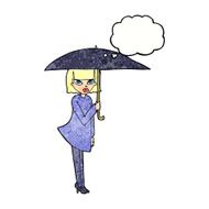 cartoon woman with umbrella thought bubble N11