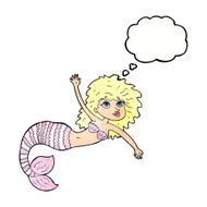 cartoon pretty mermaid waving with thought bubble N9