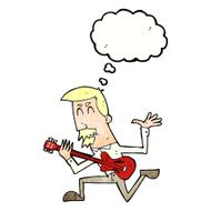 cartoon man playing electric guitar with thought bubble N22