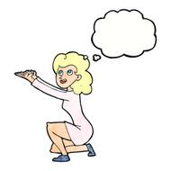 cartoon woman presentation gesture with thought bubble N11
