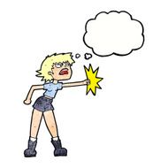 cartoon woman punching with thought bubble N11