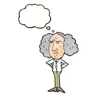 cartoon big hair lecturer man with thought bubble N10