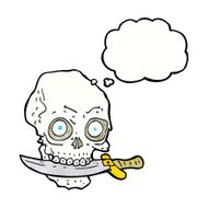 cartoon pirate skull with knife in teeth thought bubble N11