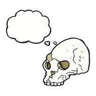 cartoon spooky skull with thought bubble N157