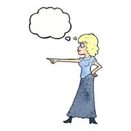 cartoon woman pointing finger with thought bubble N11