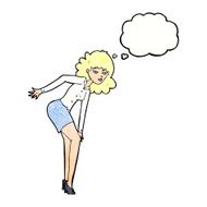 cartoon annoyed woman rubbing knee with thought bubble N10