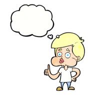 cartoon boy giving thumbs up with thought bubble N11