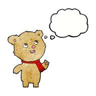 cartoon teddy bear wearing scarf with thought bubble N14