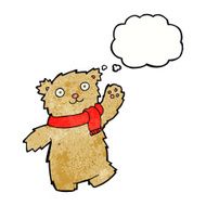 cartoon teddy bear wearing scarf with thought bubble N15