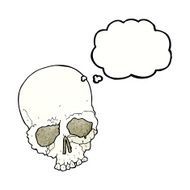 cartoon spooky old skull with thought bubble N6