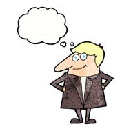 cartoon happy man in suit with thought bubble N10