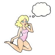cartoon woman in lingerie with thought bubble N51