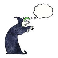 cartoon spooky vampire with thought bubble N10