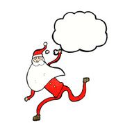 cartoon running santa with thought bubble N11