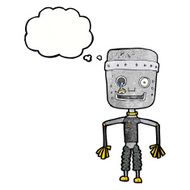 cartoon old robot with thought bubble N10