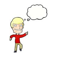 cartoon happy man pointing with thought bubble N61