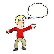 cartoon reaching man with thought bubble N10