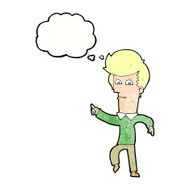 cartoon man pointing with thought bubble N201
