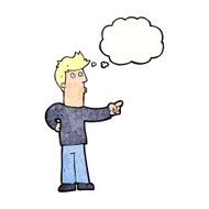 cartoon curious man pointing with thought bubble N10