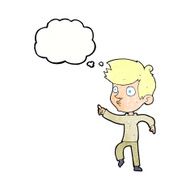cartoon pointing boy with thought bubble N30