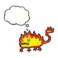 cartoon little fire demon with thought bubble N23
