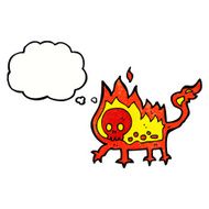 cartoon little fire demon with thought bubble N25